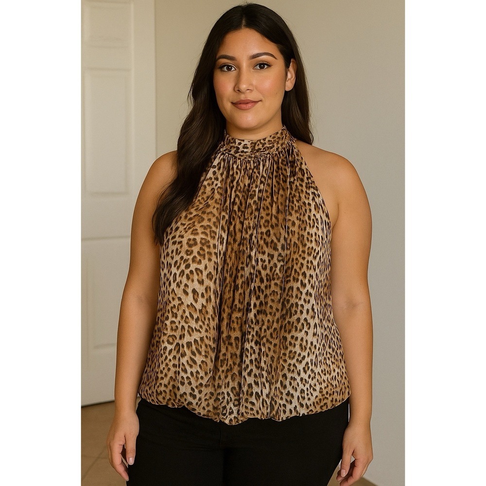 Solution Women's Top Animal Print Size Large  Sleeveless Halter Tie‎ Lined